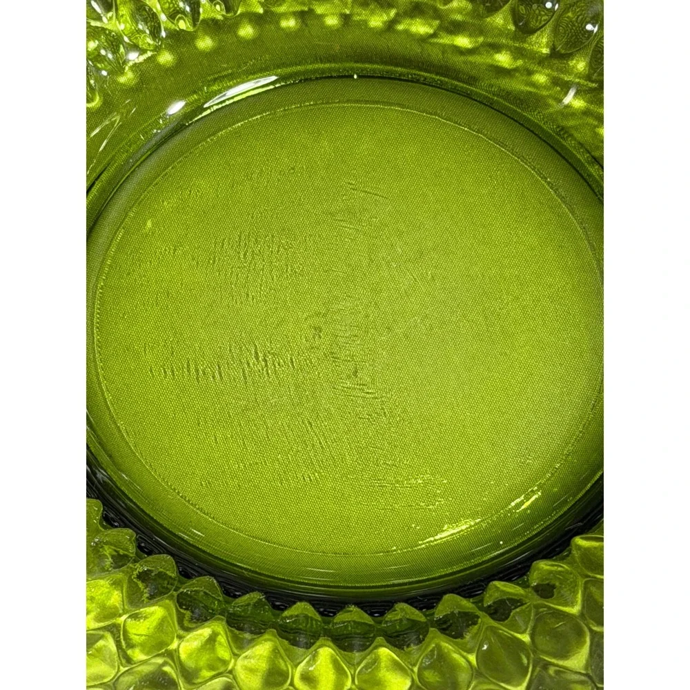 Vintage Indiana Glass Avocado Green Diamond Point Ruffled Serving Bowl Set of 2